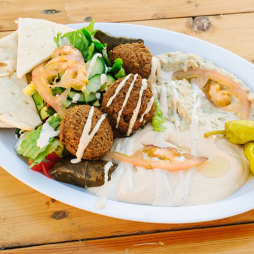 Falafel platter with hummus and pita - halal food truck Raleigh