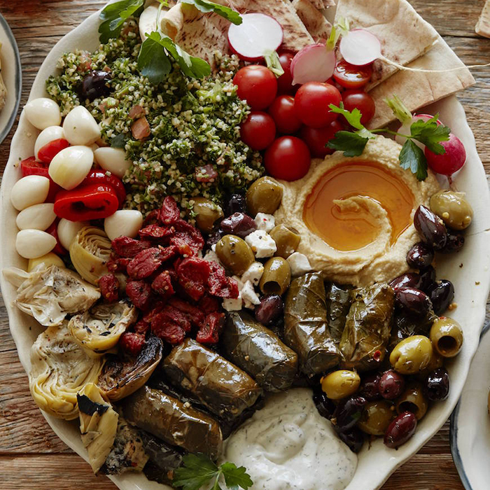 Mediterranean mezze spread from The Pyramids Food Truck, Raleigh NC
